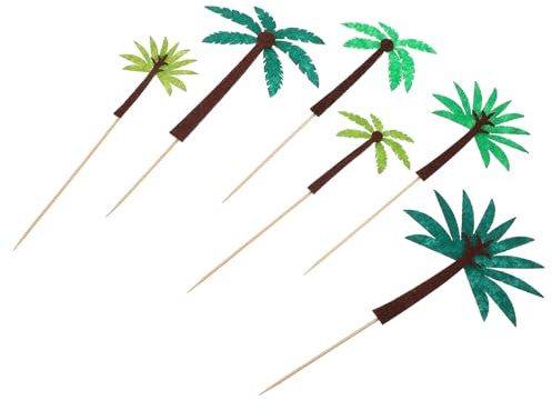 Ipetboom 24pcs Hawaiian Tree Cake Toppers Palm Trees Decorative Fruit Adornments for Luau Party Birthday Shower Beach Themed Cake Decorations