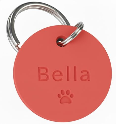 Hundemarken aus Silikon, doppelseitig graviert, für Haustiere UK, weich, personalisierte Hunde-Namensschilder, geräuschlose Haustier-ID-Tags mit Gravur für Hundehalsbänder