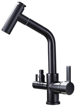 Mitigeur Cuisine avec Interface Lave Vaisselle Extractible Robinet de Cuisine Pivotante Eau Froide et Chaude Double Poignée Laiton-Noir