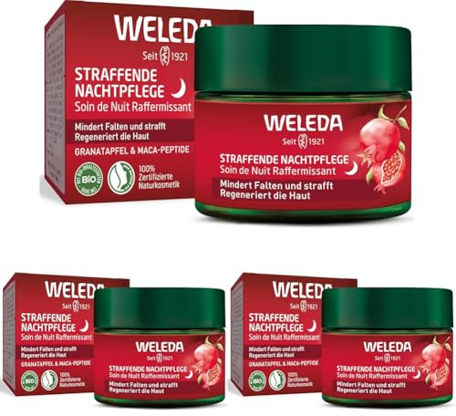 WELEDA Bio Straffende Nachtpflege - Naturkosmetik Natural Anti Aging Gesichtscreme mit Granatapfelsamenöl & Maca-Peptiden. Feuchtigkeitscreme mindert Falten und regeneriert die Haut (1x 40ml)