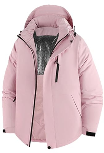 Zanisouta Veste d'hiver pour femme - Veste de ski chaude doublée - Veste de randonnée avec capuche amovible - Veste softshell polaire unie - Veste bomber d'hiver