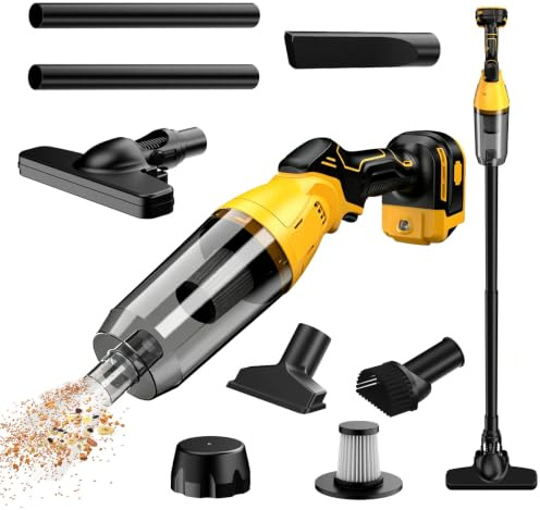 Aspiradora con batería compatible con Dewalt 18 V 20 V, 22000 Pa, aspiradora de mano portátil con 4 boquillas y depósito de polvo de 600 ml, aspiradora para pelo de animales, alfombras, suelos duros