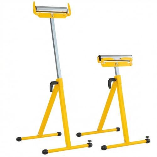 HOMFME 2-Pack Folding Roller Stands, 72-114cm Adjustable Mitre Saw Stand | Rotatable Edge Guides, Folding Sawhorses and Mitre Saw Support Stand for Table Saw Outfeed Woodworking