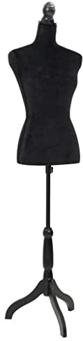 Runheo Dambyst skräddardocka Torso i svart sammet, justerbar höjd 133–168 cm, inkl. robust stativ, perfekt för mode, kläder, klädställ, omklädningsrum, skrynkelfri presentation