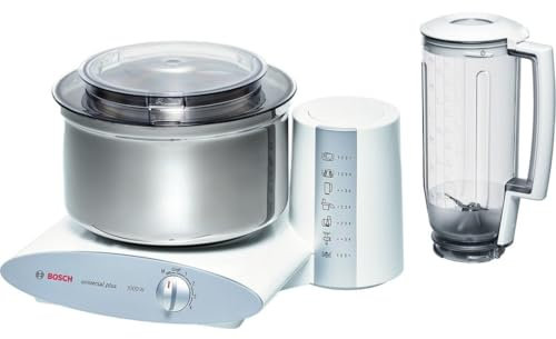 Bosch Küchenmaschine MUM6 Universal Plus MUM6N21, Edelstahl-Schüssel 6,2 L, Mixer 1,5 L, Knethaken, Spatel, Doppel-Schlagbesen, 4 Arbeitsstufen, Momentstufe, Kabelstaufach, 1000 W, weiß