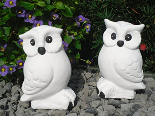 STEINFIGUREN SPICKER Steinfigur Eule 2er Set 121/5, 122/5, Gartenfigur Steinguss Tierfigur Weiß