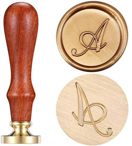 Letter A Wax Seal Stamp, Yoption Vintage Brass Head Wooden Handle Initial Alphabet Sealing Wax Stamp for Wedding Envelopes Christmas Gift