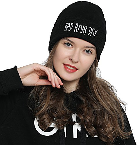 DonDon Mütze Damen Beanie Statement Wintermütze Bad Hair Day