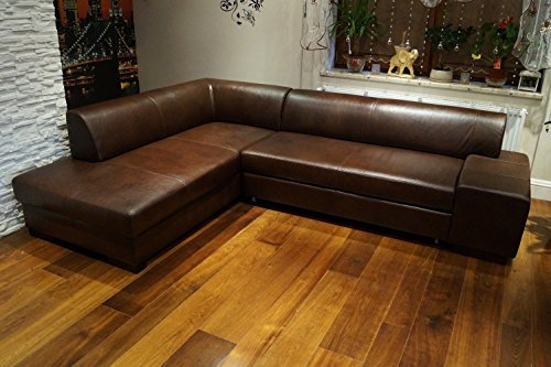 Quattro Meble Ecksofa London II 275 x 200 Dunkelbraun Echtleder Sofa Couch mit Schlaffunktion und Bettkasten Echt Leder Eck Couch große Farbauswahl