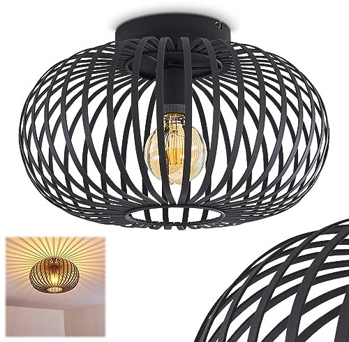 Deckenleuchte Oravi, runde Deckenlampe aus Metall in Schwarz, 1-flammig, E27-Fassung, Leuchte mit tollen Lichteffekten an der Decke, ohne Leuchtmittel