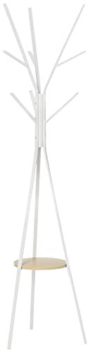 HOMCOM Garderobenständer Kleiderständer mit Ablage und 8 Haken Jackenständer Moderner Garderobe für Kleidung Hut Tasche, Wohnzimmer, Weiß