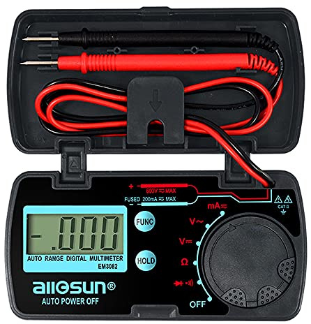 allsun Mini Auto Range Digital Multimeter AutomotiveTester AC DC Volt AMP OHM LCD Voltmeter Ammeter Tester Tool Auto Power Off Data Hold EM3082