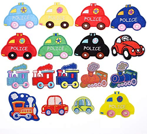 CYWQ 17 Stück Polizeiauto-Flicken zum Aufbügeln oder Aufnähen, für Kinder, DIY, Basteln, Jeans, Kleidung, Jacke, Rucksack, Schal