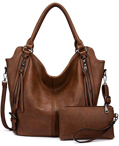 Realer Borsa Donna Set Grande Borse a Mano Ecopelle Borsa a Tracolla Hobo Tote Clutch 2 Pezzi Marrone