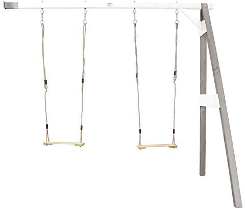 AXI Altalena doppia in legno in grigio e bianco | Altalena con attacco a muro per bambini con sedili in legno per altalena | Altalena doppia a muro per giardino/esterno