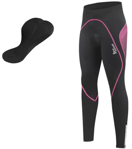 Women Cycling Trousers with Reflective Zips - Stretchable Cool Max Padded Cycling Tights, Thermal Leggings for Cycling, Hiking, Skiing and Running Tights (UK, Alpha, L, Regular, Regular, Black/Pink)