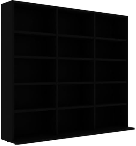 vidaXL CD Regal mit 15 Fächern DVD Bluray Medienregal Medienschrank Aufbewahrung Standregal Regalwand Bücherregal Schwarz 100x23x89,5 cm Holzwerkstoff