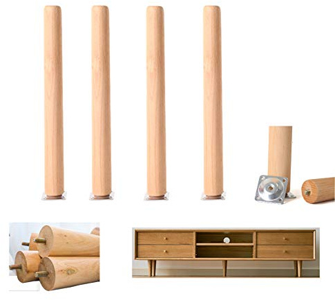 4 Pezzi Gambe Mobili in legno Massello,Piedini per Mobili in legno Faggio,Ricambio Gambe per Divani Cono,con Piastra di Montaggio e Viti,Feltrini,per Armadi,TV Cabinet,letto(vertical40cm/15.7in)