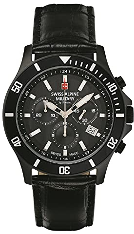 Swiss Alpine Military Herren Uhr Chronograph Analog Quarz 7022.9577SAM Leder
