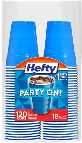 Hefty Party On Disposable Plastic Cups, Marine Blue, 18oz, 120ct