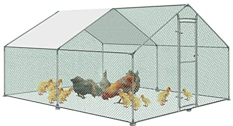 LZQ Hühnerstall mit Schloss 3x4x2m Verzinkter Stahl Kleintierstall Freigehege Hühnerhaus Dach Geflügelstall für Hühnerkäfig Vogelkäfig Kleintiere Haustierkäfig Outdoor