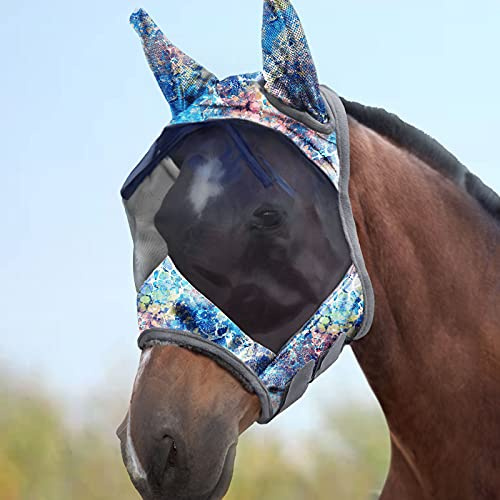 Harrison Howard CareMaster Maschera da mosca del cavallo Standard con le orecchie Protezione UV per cavallo-Pastello Mix (L)