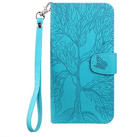 Norn for iPhone 11 Phone Case,Tree of Life Embossed Folio Flip PU leather wallet case,with stand function,Magnetic Closure,shokproof Protective Cover Case with Card Slots,Blue