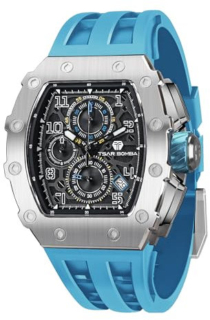 TSAR BOMBA Herren Uhr Tonneau Uhren Herren Chronograph Tonneau Luxus Armbanduhr Cool Sport Männer Japanisches Quarzwerk 50m Wasserdichter Daydate Saphirglas Geschenk für Männer