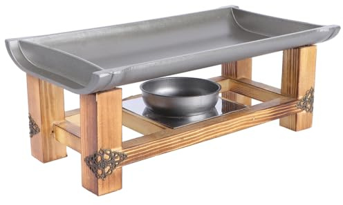 DOITOOL Non-Stick Barbecue Tray 11.81X5.51X3.93In Japanese Style Portable Grill Plate with Bamboo Joint Rack for Indoor Outdoor Cooking