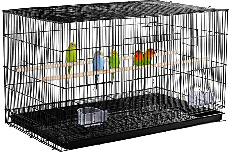 Yaheetech Large Bird Cage Wide Flight Cage Pet Bird Breeding Cage for Small Birds Budgies/Parrots/Cockatiels/Parakeets/Conures/Lovebirds Black