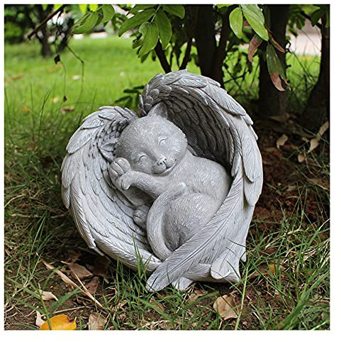 Uziqueif Tierstatue Hund Katzenengel Engel Figur Grabschmuck Grabfiguren Wetterfest Engel Garten, Grabstein für Katzen/Hund Figuren Gartendeko Gartenskulptur