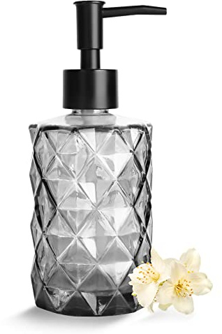 Handseifenspender 330 ml transparent Seifenspender für Badezimmer, Küchen, Hotel, Restaurant/öffentlicher Ort,Flüssigseifen-Spender aus Glas und Kunststoff | Glas-Seifenspender aus Glas Kunststoff,rautenförmig mit Pumpkopf für Badezimmer,Küchen,Hotel,Restaurant öffentlicher Ort