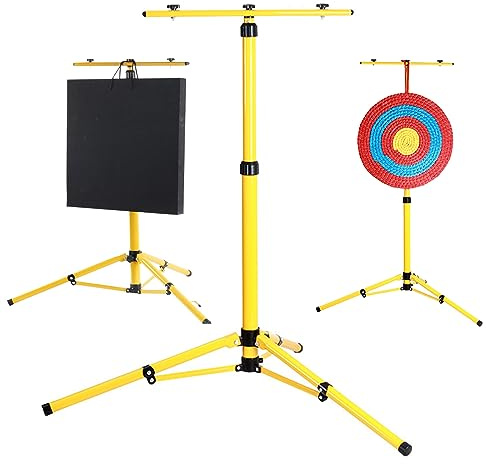 SOPOGER Archery Target Stand for Backyard - Adjustable, Foldable, Yellow, EVA Foam Straw Targets, Steel Brackets