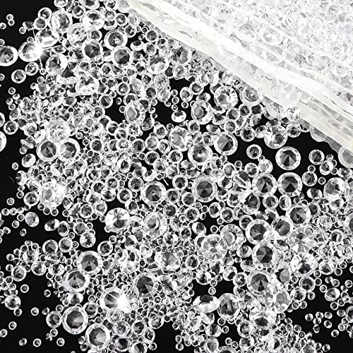 4000 Stück Streudeko Diamanten Deko Funkeln Transparente Acryl Kristalls mit Organzabeutel für Tischdeko Hochzeit Tisch Grußkarten DIY Kunst (3mm, 6mm, 10mm) (Transparent)