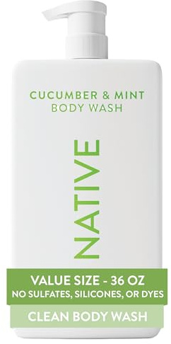 Native Body Wash for Women & Men, Cucumber & Mint, 36 oz Pump Bottle, Sulfate-Free & Gentle