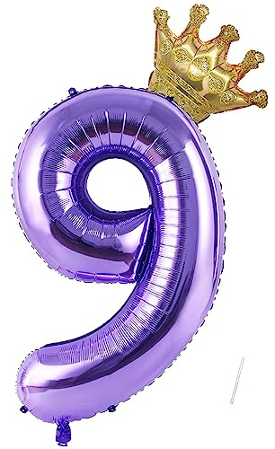 VUCDXOP Foil Palloncini Numeri 9, 101 CM Viola Palloncini Compleanno 9 con Corona, Numeri Gonfiabili Compleanno Gonfiabili Pallone per Anniversario, Decorazione Feste di Compleanno Palloncino