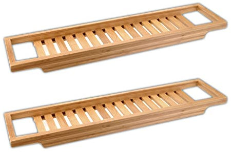 2er Set Bambus Badewannenablage Wannenablage 64 x 15 cm Badewannenbrett Wannenbrücke Badewannenauflage Badewannenbrücke Badewannentablett