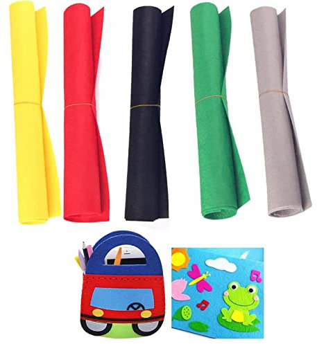 Farben Filzstoff, Bastelfilz Filz Blätter für Nähen DIY 5 Stück große Filzstoffe - 50 * 40 cm Bastelfilz DIY Bastel-Patchwork Filzstoff basteln 5 Farben (hellgrau, gelb, rot, schwarz, fruchtgrün)