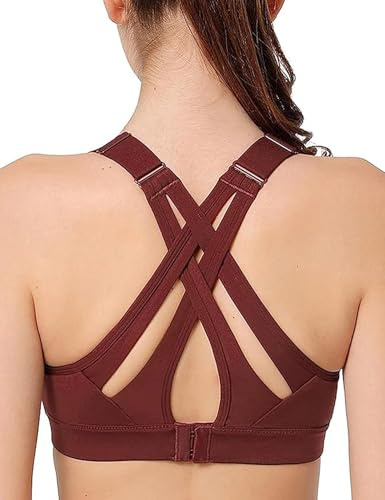 Yvette Sport BH Starker Halt Verstellbar Träger Gekreuzt Rücken Große Größen für Fitness Lauf Yoga, Rot, M
