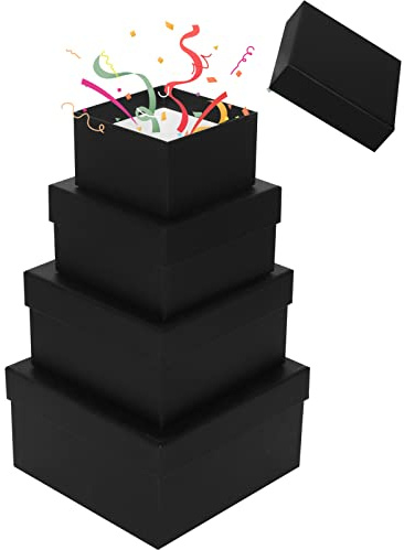 NOVELTYBOXUSA Verschachtelte Geschenkboxen mit Deckel, ausgefallene quadratische starre Geschenkboxen für Geschenke, schwarz, stapelbar, Geschenkverpackungen für Trauzeugen, Antrag, Hochzeit,
