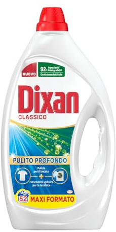 Dixan Liquido Classico Detersivo Lavatrice (52 Lavaggi), Detersivo liquido lavatrice per una pulizia profonda del bucato e freschezza igienica per la lavatrice, Rimuove le macchie da 20°C