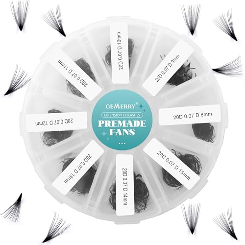 GEMERRY 20D 8-15mm Mischung D Curl 500PCS Vorgefächerte Volumen Wimpern | Fertige Fächer Wimpernverlängerung von Vorgefertigte Fan Wimpern Extension Premade Eyelash Extension