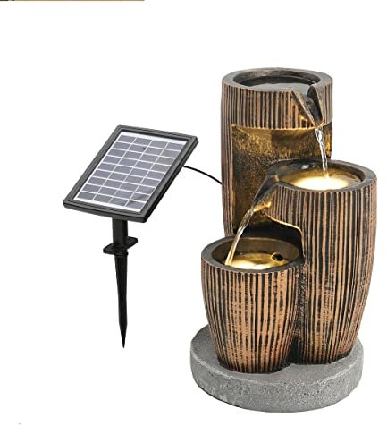 Fontana da Giardino per Esterni Statue in Secchio in Resina Fontana da Giardino Caratteristica per Acqua Solare per Esterni con Luce a LED Cascate da Terra Fontane per Cortile Domestico Decoration