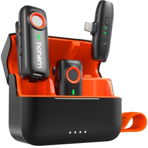 hohem MIC-01 Lavalier Mikrofon Wireless für iPhone iPad, Zweikanal-Aufnahme, 360° Tonaufnahme, 20H Nutzungszeit, MFi-Zertifiziert, DSP Geräuschunterdrückung, Mini Mikrofon unverzichtbar für Vlog