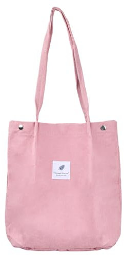 Tibapla Groß Cord Umhängetasche, Cord Tasche Damen Shopper Tote Bag Kord Handtasche Schultertaschen Tote Handtasche für Alltag, Büro, Schulausflug und Einkauf (Rosa)