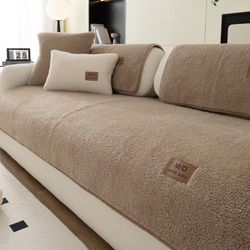 MDSASFD Sherpa Fleece Sofa Cover, Plush Sherpa Fleece Sofa Couch Covers, Funny Fuzzy Couch Covers, Sectional Non Slip Sofa Slipcover Furniture Protector for Pets, Kids, Coffee(36x 83), Only 1 Pcs