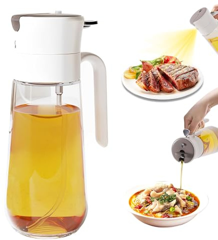 Anevios 2-in-1-Multifunktions-Ölflasche 550 ml Öl Sprühflasche Glas Ölspray zum Kochen Olivenöl Sprühflasche Küche Sprühflasche für Luftfritteuse, Salat, Backen, Grillen, Heißluftfritteuse