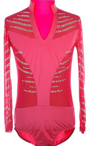 CuLtp VêTements Patinage Artistique pour GarçOns Et Hommes, Col V Body Manches Longues Chemise Bal Tango Samba Rumba Gym Combinaison Patinage Costume