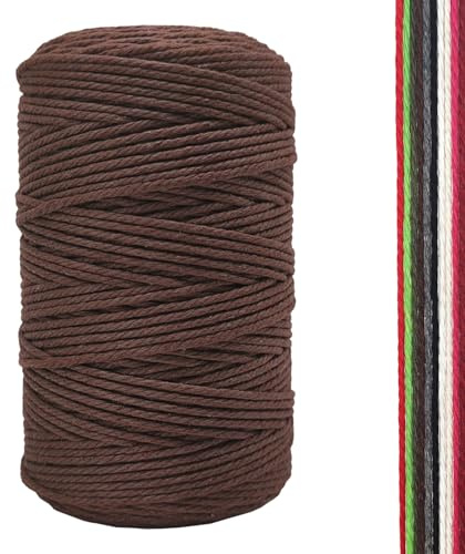 FORBELL Makramee Garn, 2mm x 300m Premium Baumwollgarn, DIY Handwerk (Braun, 2 mm x 300 M)