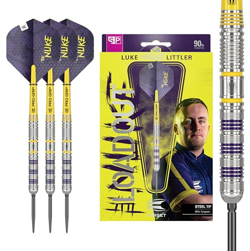 Target Darts Luke Littler Loadout Steel Tip Swiss Point Darts, 90% Tungsten Dart, 24G | Steel Tip Dart Set, Player Edition Swiss Points Dart Sets with Tool, Pro Grip Shafts & No.2 Flights